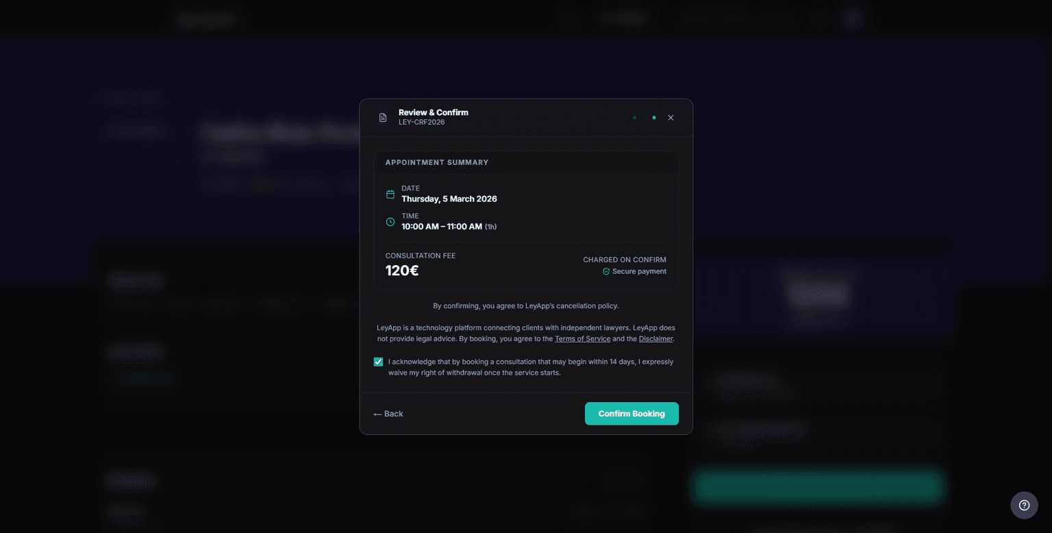Booking form screenshot