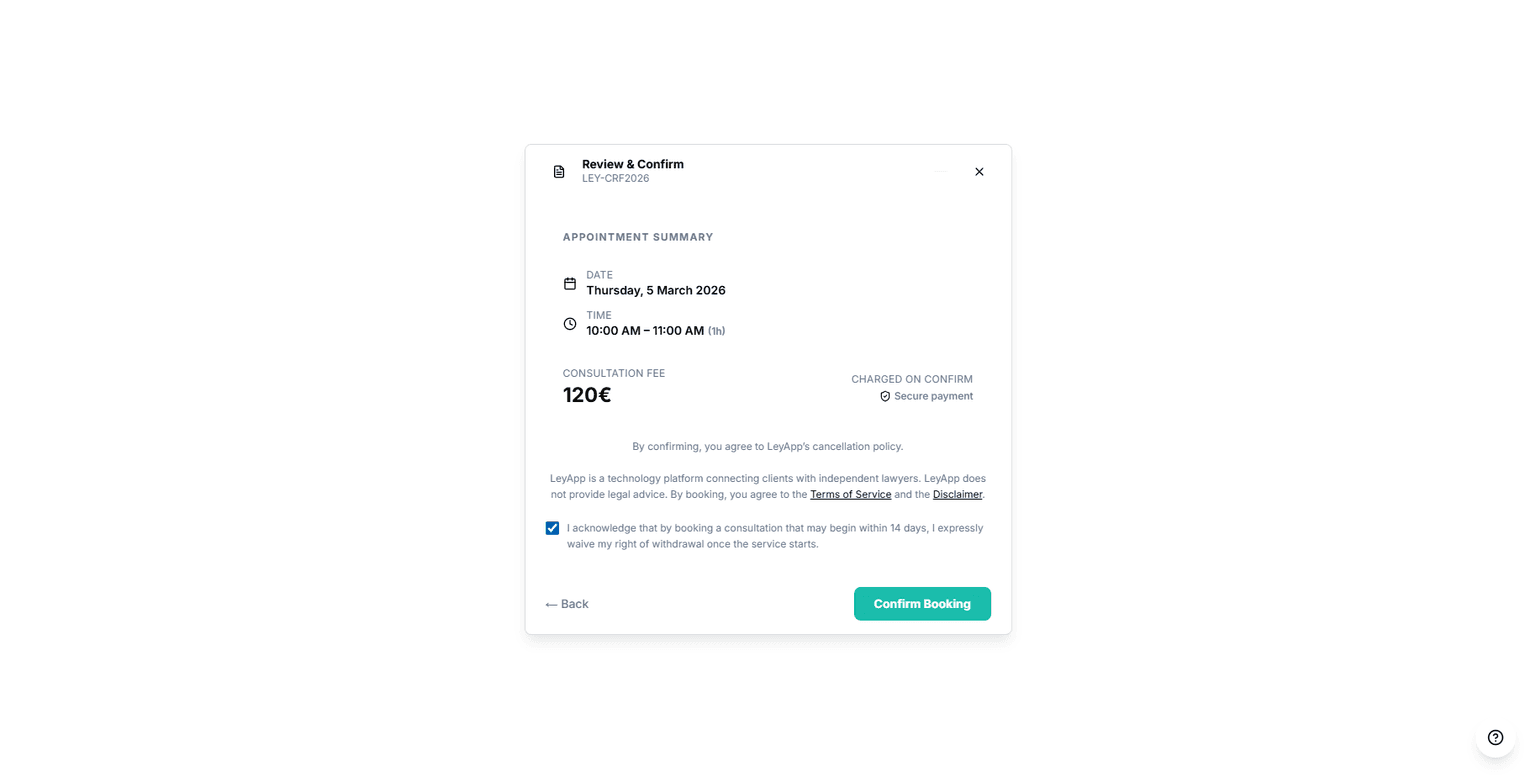 Booking form screenshot