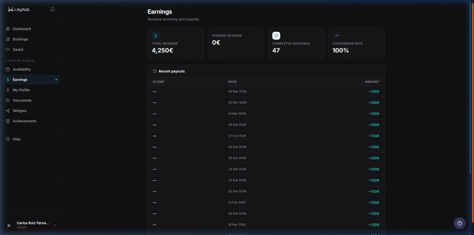 Earnings dashboard screenshot