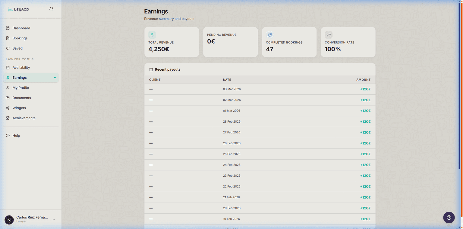 Earnings dashboard screenshot